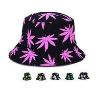 Unisex Marijuana Bucket Hat | UV Cannabis Leaf Foldable Sun Hats, Pink (B), One Size