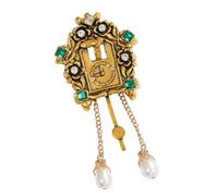 Unisex Mediaeval Cage Brooch Vintage Clock Charm Decoration Addition for Suit Coat Attire Traditional Bird Clock Jewelry