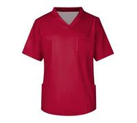 Unisex Medical Uniform Scrubs Top Navy Uniform Nurses Uniform Male Classic Solid Colorv Neck Short Sleeve Scrub Tops with 3 Pockets Nurse Tunic Men (Red, S)