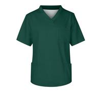 Unisex Medical Uniform Scrubs Top Nurse Tunic Nurse Scrubs Blue Classic Solid Colorv Neck Short Sleeve Scrub Tops with 3 Pockets Nurse Uniform Tunic Men (Dark Green, S)