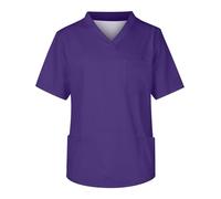 Unisex Medical Uniform Scrubs Top Scrubs Working Uniform Navy Scrubs Plus Size Classic Solid Colorv Neck Short Sleeve Scrub Tops with 3 Pockets Scrubs Men Top (Purple, 3XL)
