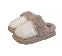 Unisex Memory oam House Slippers Wide Width Plush Slippers Warm Faux Suede Knit Slipper Non- lip Slides for Women Outdoor Comfortable Slides Plush Lined Home Shoes for Adults (White, 36-37)
