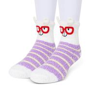 Unisex Men Warm Super Soft Plush Slipper Sock Women Cute Animal Fuzzy Socks Winter Fluffy If You Can Read This Crew Socks, Beige&purple Striped Glasses Llama, Medium