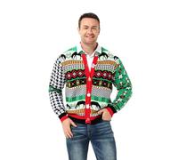 Unisex Men's Christmas Jumper Hoodie Funny Ugly Reindeer Santa Elf Novelty Xmas Tree Womens's Gift Sweater, Best Wishes all Buttoned Up, 3XL