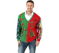 Unisex Men's Christmas Jumper Hoodie Funny Ugly Reindeer Santa Elf Novelty Xmas Tree Womens's Gift Sweater, Season's Sequin Showstopper, L
