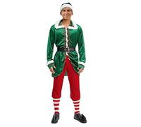 Unisex Men's Elf Costume Adult Deluxe Santa Cosplay Suit Christmas Costume Elf Santa Helper CostumeGreen Cosplay Party for Women