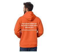 Unisex Mens Ladies Hooded Sweatshirts Men's Winter Letter Print Pattern Hooded Sweatshirt Fabric Is Thickened Fleece Lined. To The Person Behind Me Hoodie Positive Mental Hoodie (Orange, XL)