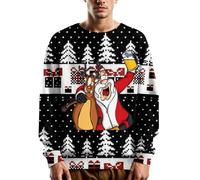Unisex Men's LED Christmas Jumper Tree Elf Santa Xmas Jumpers Sweater Long Sleeve Pullover Top LED Lights Jumper for Men Women Casual Drawstring Hoodie for Men Holiday Costumes (Black-14,XL)