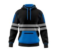 Unisex Mens Women Hi Vis Pullover Hoodie Reflective Tape Safety Work Drawstring Multi Zipped Pockets High Viz High Visibility Hooded Sweatshirt