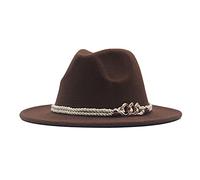 Unisex Mens Womens Classic Wide Brim Felt Floppy Panama Hat with Buckle Ring Belt Church Jazz Wool Fedora Hats Coffee