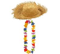 Unisex Mens Womens Straw Beachcomber Hat 100cm Lei Hula Multicolor Petal Accessory Set One Size
