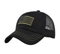 Unisex Mesh Tactical Camouflage Baseball Cap American Flag Embroidery Classic Lightweight Breathable Climbing Hiking Black One Size
