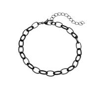 Unisex Minimalist Oval Link Stainless Steel Bracelet, Adjustable 19+5cm Extension Chain Hypoallergenic Wrist Chain for Daily Wear Gift (Black)