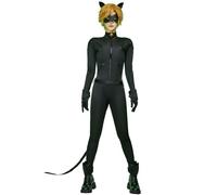 Unisex Miraculous Ladybug Adult Cat Noir Costume Set Officially Licensed with Eye Mask Ear Coverings Wrist Ankle Coverings, Black, XS