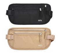 Unisex Money Belt For Men and Women, Slim Passport Holder RFID Blocking Travel Pouch with Adjustable Strap Small Waist Pouch for Workout Running Travelling Hiking, Black & Beige, M