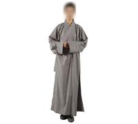Unisex Monk Robe With Triple-Layer Collar - Long Cotton Shaolin Kung Fu Meditation Clothing For Men & Women (Yellow,Grey | Sizes: 145cm-190cm)