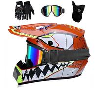 Unisex Motocross Helmet, Youth Kid Full-Face MTB Off Road Street ATV Motorbike Helmet, Downhill BMX Enduro Quad Dirt Bike Crash Helmet Protective Gear, with Goggles Gloves Mask ( Color : Orange , Size