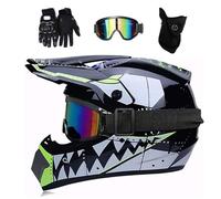 Unisex Motocross Helmet, Youth Kid Full-Face MTB Off Road Street ATV Motorbike Helmet, Downhill BMX Enduro Quad Dirt Bike Crash Helmet Protective Gear, with Goggles Gloves Mask ( Color : Grey , Size :