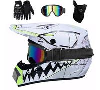Unisex Motocross Helmet, Youth Kid Full-Face MTB Off Road Street ATV Motorbike Helmet, Downhill BMX Enduro Quad Dirt Bike Crash Helmet Protective Gear, with Goggles Gloves Mask ( Color : Blue , Size :