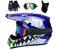 Unisex Motocross Helmet, Youth Kid Full-Face MTB Off Road Street ATV Motorbike Helmet, Downhill BMX Enduro Quad Dirt Bike Crash Helmet Protective Gear, with Goggles Gloves Mask ( Color : Royal Blue ,