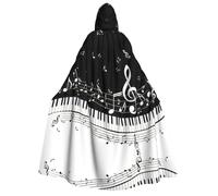 Unisex Music Notes Piano Keys Print Hooded Cloak Halloween Christmas Costume Party Cosplay