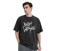 Unisex My Valentine Rock Band Bullet T-Shirts Vintage Washed Denim Short-Sleeve Tops Summer Graphic Cotton Shirts Black XXL
