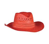Unisex Natural and Coloured Straw Trilby Hat - Fedora Cowboy Style Hat (Red)
