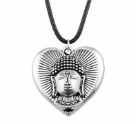 Unisex Necklace Pendant Hip Hop Punk Black lovely Rope Chain Necklace, Buddha Pendant on Heart, Retro, Vintage, Antique Color, Unisex, Birthday Presents