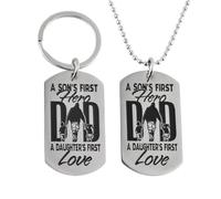 Unisex Necklace Pendant Presents for Father, Dad, A Son's First Hero, Daughter's First Love, Retro classics Dog Tag Necklace, Keychain, Dad's Birthday Jewelry Birthday Presents