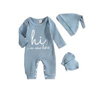 Unisex Newborn Onesie Romper Baby Ribbed Cotton One Piece Outfit Print Long/Short Sleeve One-Pieces Pregnancy Reveal Gift Grows Jumpsuit Cute Bodysuits Clothes Blue