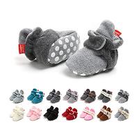 Unisex Newborn Winter Boots Warm Stripe Bootie Baby Fleece Booties Non-Slip Sole Soft Stay On Ajustable Bootie Sock Crib Shoes for Baby Boys Girls (6-12 Months, l/N Gray)