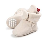 Unisex Newborn Winter Boots Warm Stripe Bootie Baby Fleece Booties Non-Slip Sole Soft Stay On Ajustable Bootie Sock Crib Shoes for Baby Boys Girls (6-12 Months, Khaki)
