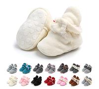 Unisex Newborn Winter Boots Warm Stripe Bootie Baby Fleece Booties Non-Slip Sole Soft Stay On Ajustable Bootie Sock Crib Shoes for Baby Boys Girls (6-12 Months, White)