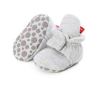 Unisex Newborn Winter Boots Warm Stripe Bootie Baby Fleece Booties Non-Slip Sole Soft Stay On Ajustable Bootie Sock Crib Shoes for Baby Boys Girls (0-6 Months, D_Light Gray)