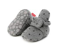 Unisex Newborn Winter Boots Warm Stripe Bootie Baby Fleece Booties Non-Slip Sole Soft Stay On Ajustable Bootie Sock Crib Shoes for Baby Boys Girls (6-12 Months, D_Grey Stars)