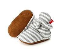 Unisex Newborn Winter Boots Warm Stripe Bootie Baby Fleece Booties Non-Slip Sole Soft Stay On Ajustable Bootie Sock Crib Shoes for Baby Boys Girls (6-12 Months, Stripe - Light Gray)