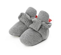 Unisex Newborn Winter Boots Warm Stripe Bootie Baby Fleece Booties Non-Slip Sole Soft Stay On Ajustable Bootie Sock Crib Shoes for Baby Boys Girls (0-6 Months, D_Dark Gray)