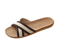 Unisex Non-Slip Linen Flip Flops Summer Couples Mule Sandals Home Open Toe Slippers Moisture Wicking Flax Sole Indoor Flats Shoes Slippers Breathable Floor Drag Bohemia Beach Holiday Pool Shoes Black