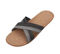 Unisex Non-Slip Linen Flip Flops Summer Couples Mule Sandals Home Open Toe Slippers Moisture Wicking Flax Sole Indoor Flats Shoes Slippers Breathable Floor Drag Grey