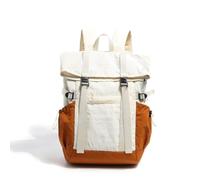 Unisex Nylon Roll Top Casual Travel Backpack,Beige | Color Block Rucksack, Fits 15 Inch Laptop, Under 20L Capacity
