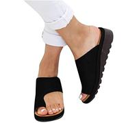 Aocase Unisex Orthopedic Bunion Corrector Sandals,Comfy Platform Flat Sole PU Leather Shoes for Women, Women Big Toe Bone Correction Sandals Foot Orthopedic with Arch Support,Black,41EU