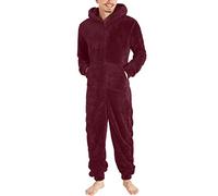 Unisex Oversize Fleece One Piece Jumpsuit with Hoodie Pockets Plus Size Casual Lounge Cozy Full Zip Onesies Playsuit Big and Tall(Wine，5XL