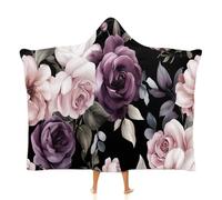 Unisex Oversized Fleece Hoodie,Watercolor Flowers Warm Soft Wearable Snuggle Blanket, Comfy Thick Fluffy Wrap, Dark Purple Peony Flowers TV-Blankets Fit for Men Women Teenagers 40"×50"