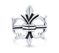 Unisex Oxidized .925 Sterling Silver Antique Style Religious Fleur De Lis Signet Ring Masonic Symbol