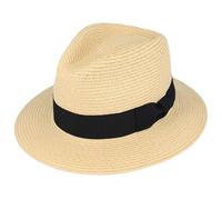 Unisex Panama Fedora Hat, Crushable, Foldable, Black Band, S-XL (55-61 cm), Paper-Straw, Beach, Summer, Travel (UK, Alpha, L, Beige)