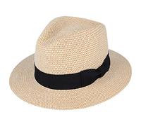 UNISEX PAPER STRAW CRUSHABLE FOLDABLE SUMMER PANAMA FEDORA HAT WITH BAND AND ADJUSTABLE SWEATBAND IN 8 COLOURS (SMALL, NATURAL)