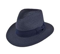 UNISEX PAPER STRAW CRUSHABLE FOLDABLE SUMMER PANAMA FEDORA HAT WITH BAND AND ADJUSTABLE SWEATBAND IN 8 COLOURS (LARGE, NAVY)