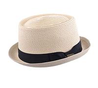 Unisex Paper Straw Crushable Summer Pork Pie Beach Hat With Band And Adjustable Sweatband (Medium(57cm), Cream)