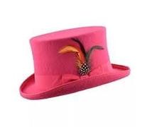 Unisex Party Wear Wool Bowler Top Hat Mens Womens Wool Adjustable Grosgrain Band Feather Plain Hat Pink
