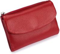 Unisex Pebble Leather Trifold Wallet - Soft Pebbled Leather with Card Slots, Coin Pocket & Slim Profile, Minimalist Wallet for Daily Use, Travel, and Gifting(Red)